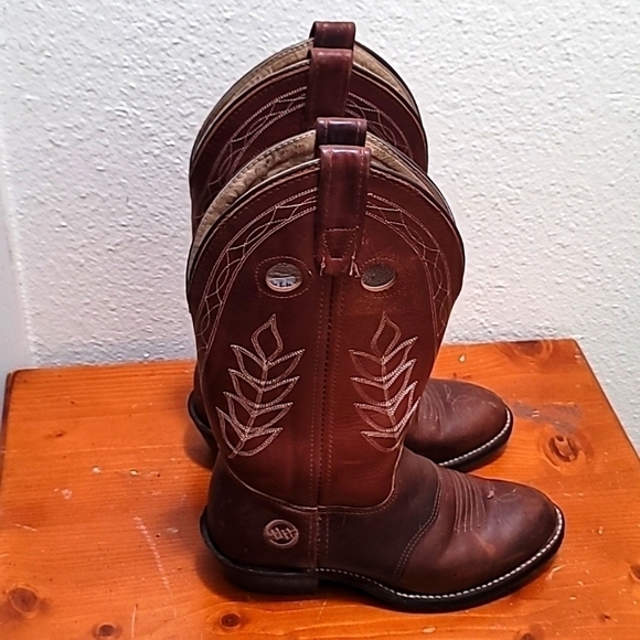 DOUBLE H BUCKAROOS LEATHER COWBOY BOOTS BROWN SIZE 5.5 - Picture 2 of 9